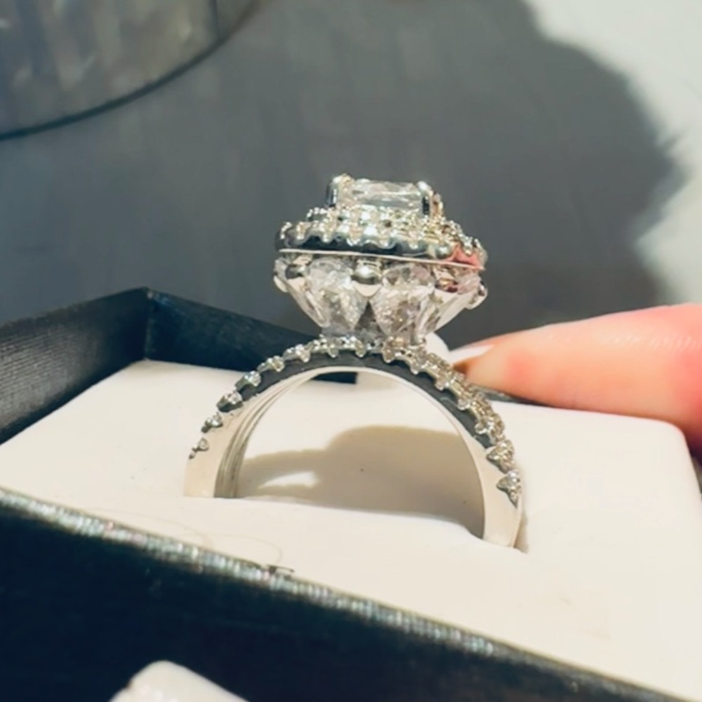 Women's Sterling Silver Halo Zircon Engagement Ring Cushion Cut 3ct center 8 - Picture 8 of 11